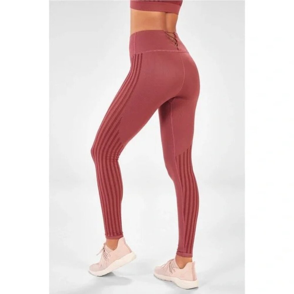 "NWT" Fabletics High-Waisted Seamless Rib Leggings In Dark Rouge-‎ Size XL